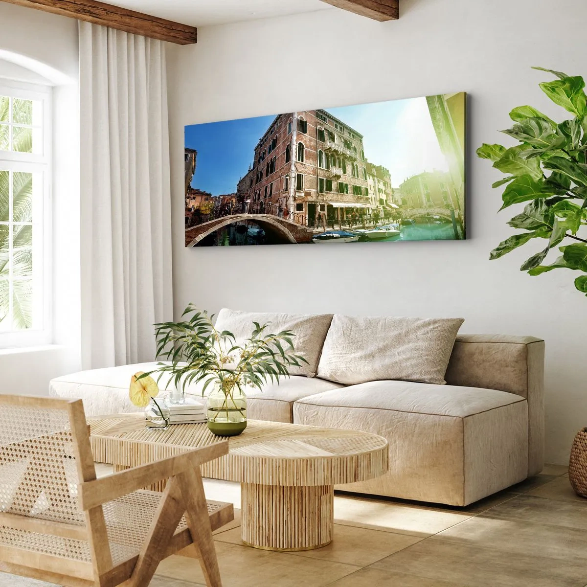 Quadro su tela - Stampe su Tela - Ponte e canale di Venezia con architettura storica - 120x50cm - Venezia, Amore Mio - Decorazione murale moderna per soggiorno e camera da letto ARTTOR