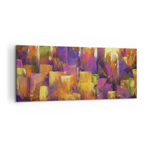 Quadro su tela - Stampe su Tela - Composizione astratta di una metropoli nei toni del giallo e del viola - 120x50cm - Composizione metropolitana - Decorazione murale moderna per soggiorno e camera da letto ARTTOR