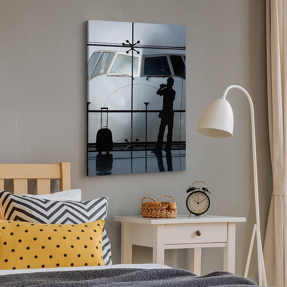 Quadro su tela - Stampe su Tela - Aeroporto con sagome di persone e vista dell'aereo - 50x70cm - Faccia a faccia in aeroporto - Decorazione murale moderna per soggiorno e camera da letto ARTTOR
