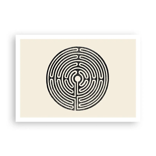 Poster - Labirinto circolare bianco e nero su sfondo chiaro - 100x70cm - Ordine misterioso - Decorazione murale moderna per soggiorno e camera da letto ARTTOR