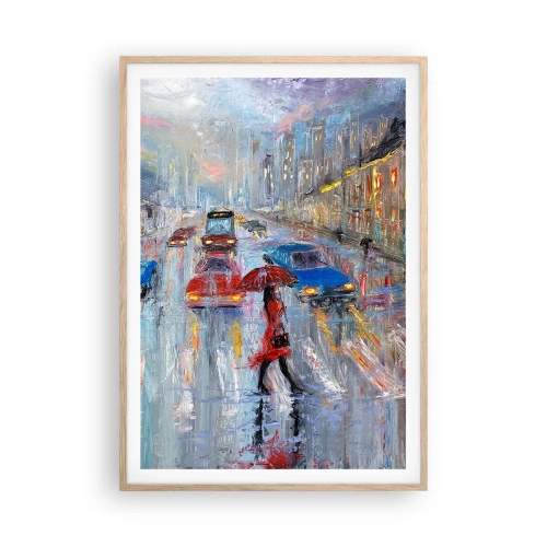 Poster in cornice rovere chiaro - Pomeriggio di pioggia in città - 70x100 cm