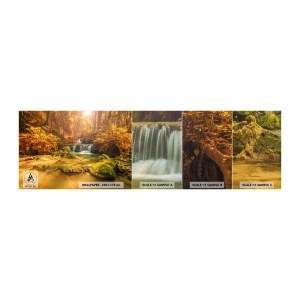 Campione di Fotomurale Premium Sand - Cascata boschiva in oro - Paesaggio, Cascata, Tailandia - 100x30 cm