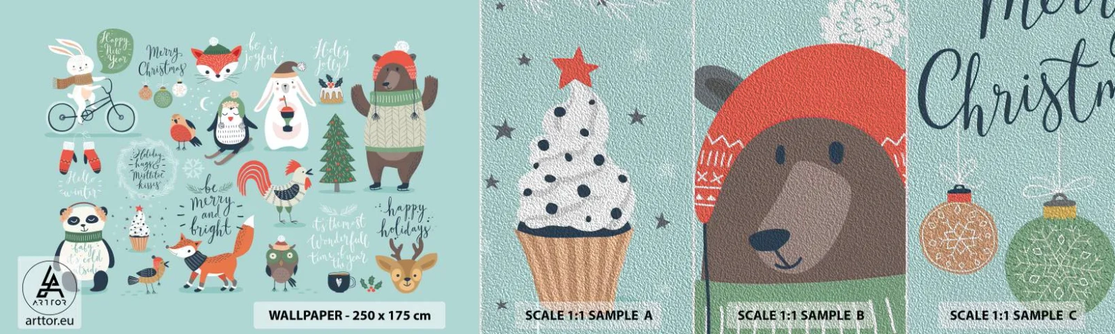 Campione di Fotomurale Premium Sand - Che sia sempre festa! - Per bambini, Inverno, Animali felici - 100x30 cm