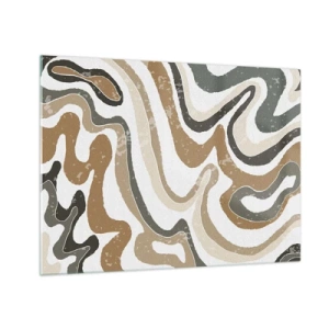 Quadro su vetro - Motivo astratto nei colori terrosi - 70x50cm - I meandri dei colori della terra - Decorazione murale moderna per soggiorno e camera da letto ARTTOR