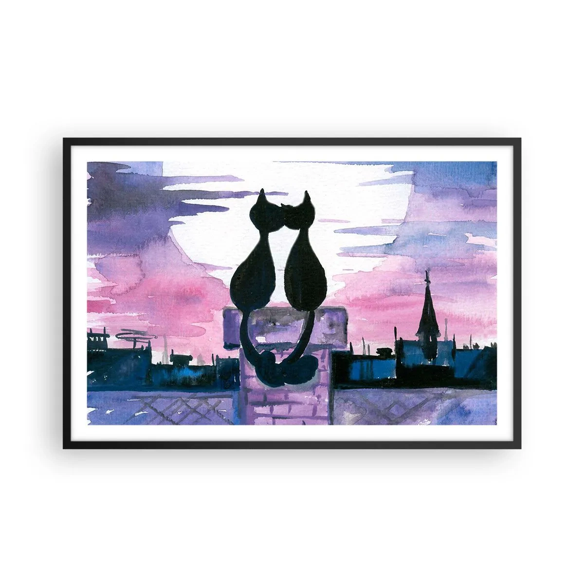 Poster in cornice nera - Appuntamento sotto la luna - 91x61 cm