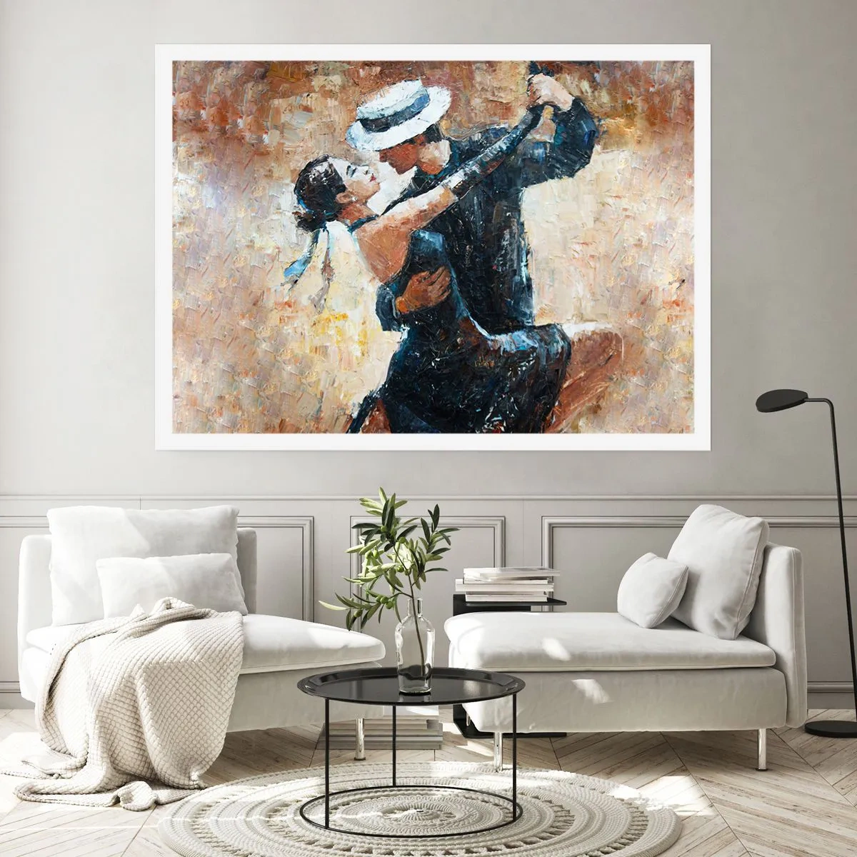 Poster - Una coppia che balla il tango in uno stile romantico ed elegante - 100x70cm - Alla Rodolfo Valentino - Decorazione murale moderna per soggiorno e camera da letto ARTTOR