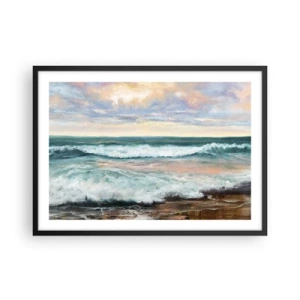 Poster in cornice nera - Onde del mare contro un cielo nuvoloso al tramonto - 70x50cm - Dove l'anima si calma - Decorazione murale moderna per soggiorno e camera da letto ARTTOR