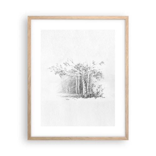 Poster in cornice rovere chiaro - La luce della foresta di betulle - 40x50 cm