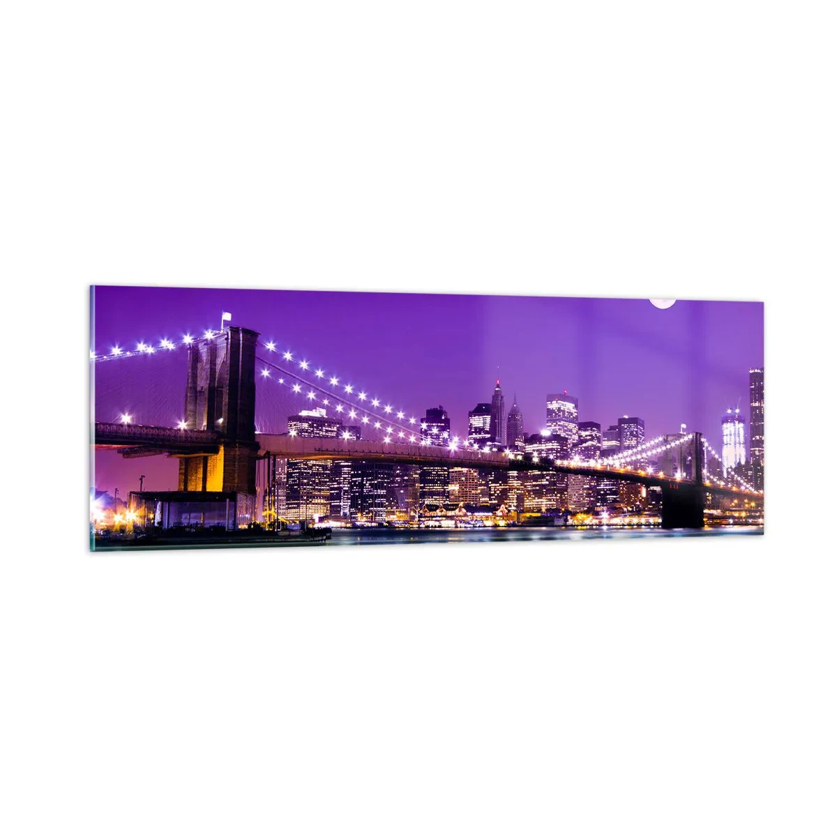 Quadro su vetro - Luce della grande città in viola - 90x30 cm