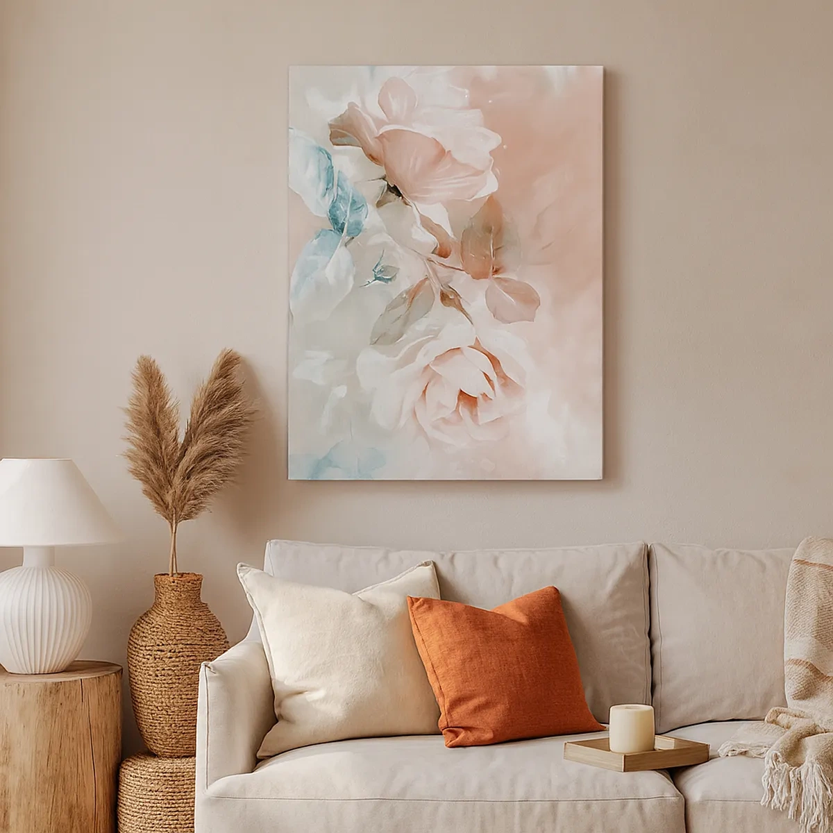Quadro su tela - Stampe su Tela - Delicate rose in tonalità pastello su uno sfondo chiaro - 50x70cm - Lo spirito del romanticismo - Decorazione murale moderna per soggiorno e camera da letto ARTTOR