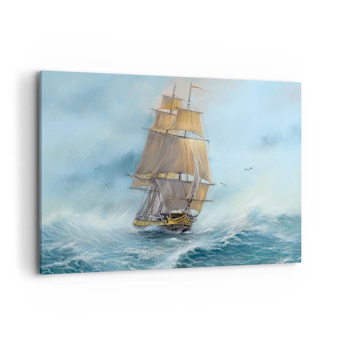 Quadro su tela - Stampe su Tela - Una nave a vela in un mare in tempesta - 120x80cm - Frangendo i flutti - Decorazione murale moderna per soggiorno e camera da letto ARTTOR