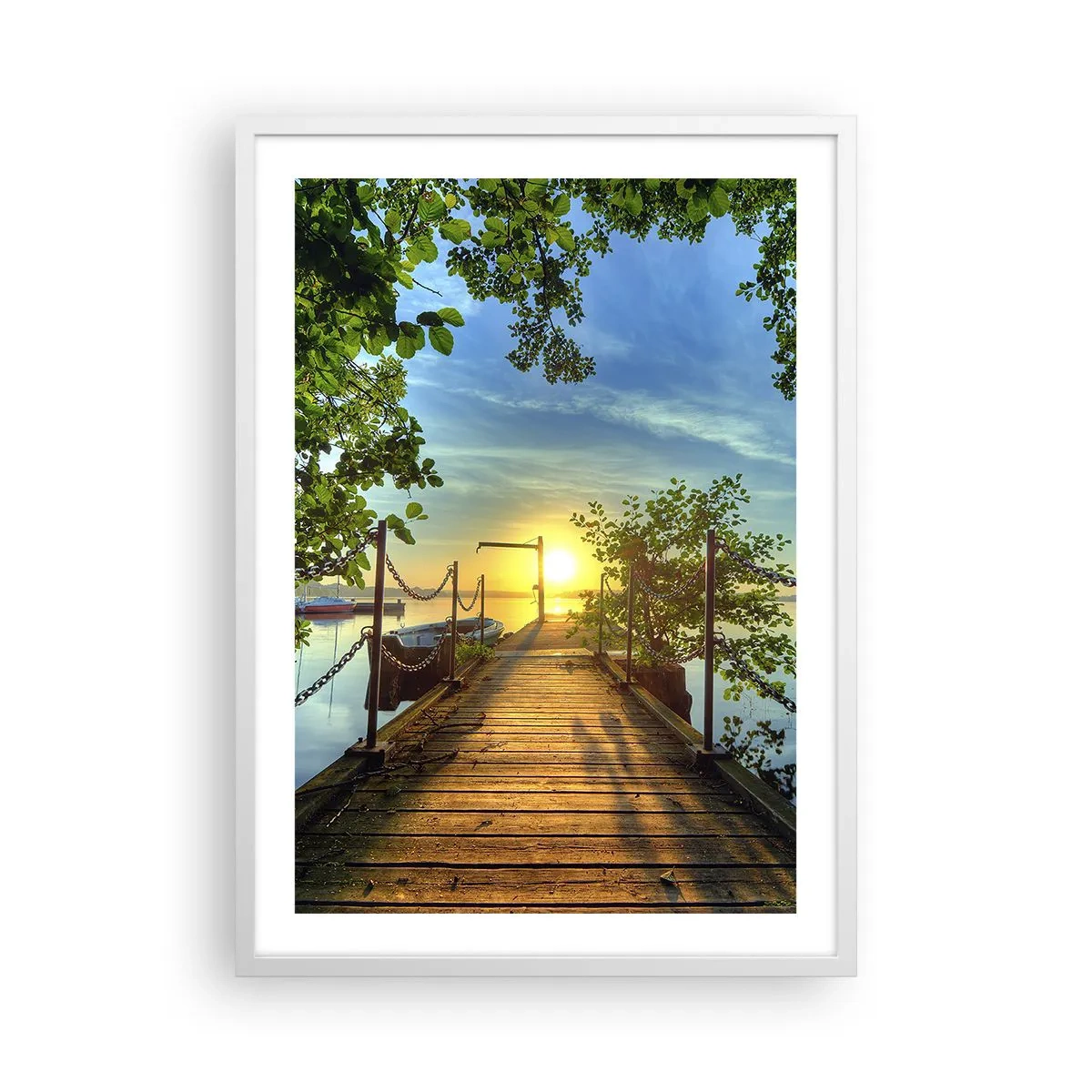 Poster in cornice bianca - Tramonto sul lago - 50x70 cm