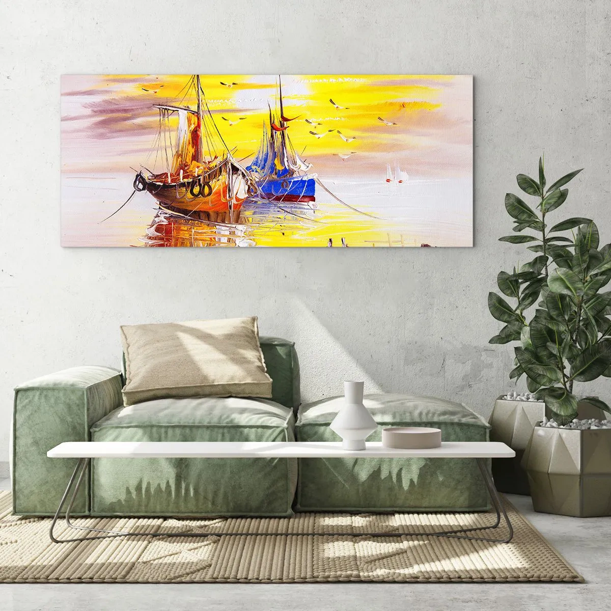 Quadro su vetro - Meritato riposo nel porto - 90x30 cm