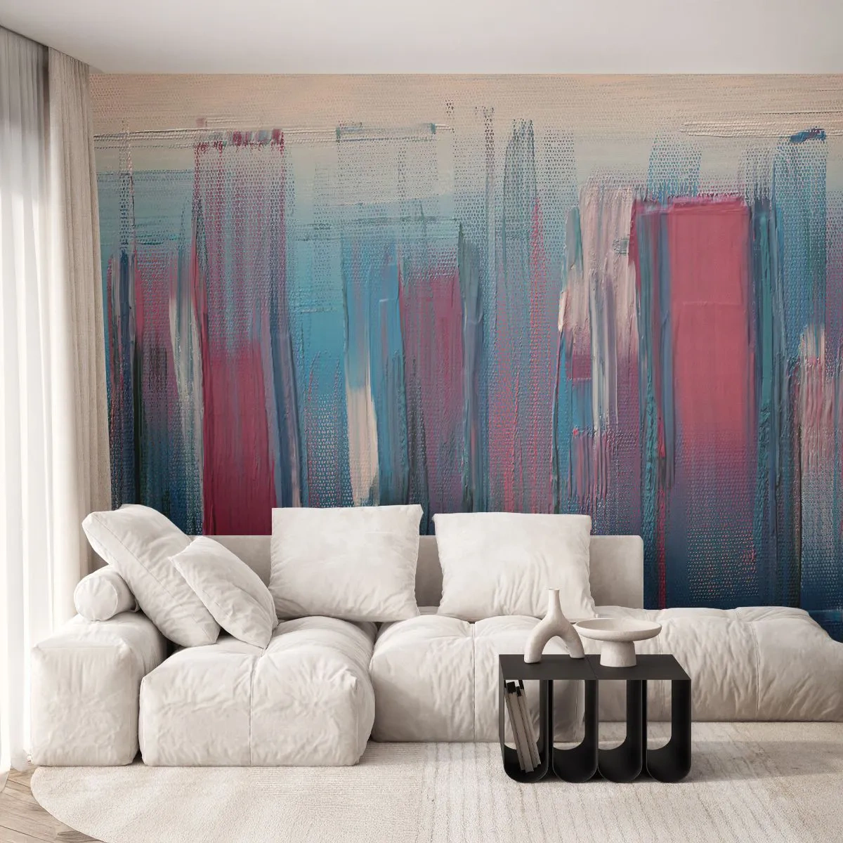 Fotomurali Premium Canvas - Composizione verticale in blu e rosso - Pezzo, Astrazione, Colore - 250x175 cm