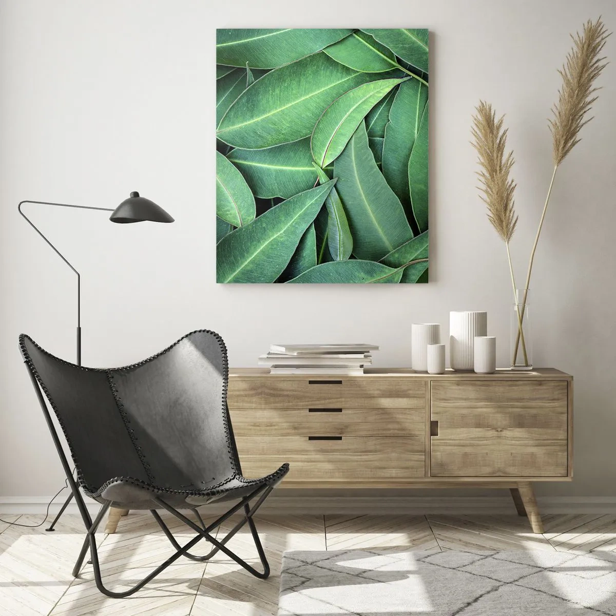 Quadro su vetro - Primo piano di foglie verdi disposte a strati - 50x70cm - Succosi e freschi - Decorazione murale moderna per soggiorno e camera da letto ARTTOR