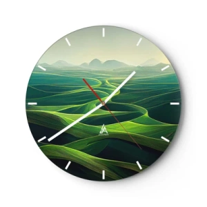 Orologio da parete - Orologio in Vetro - Valli e colline verdi in un approccio paesaggistico artistico - 30x30cm - Nelle valli verdi - Decorazione murale moderna per soggiorno, cucina e camera da letto ARTTOR