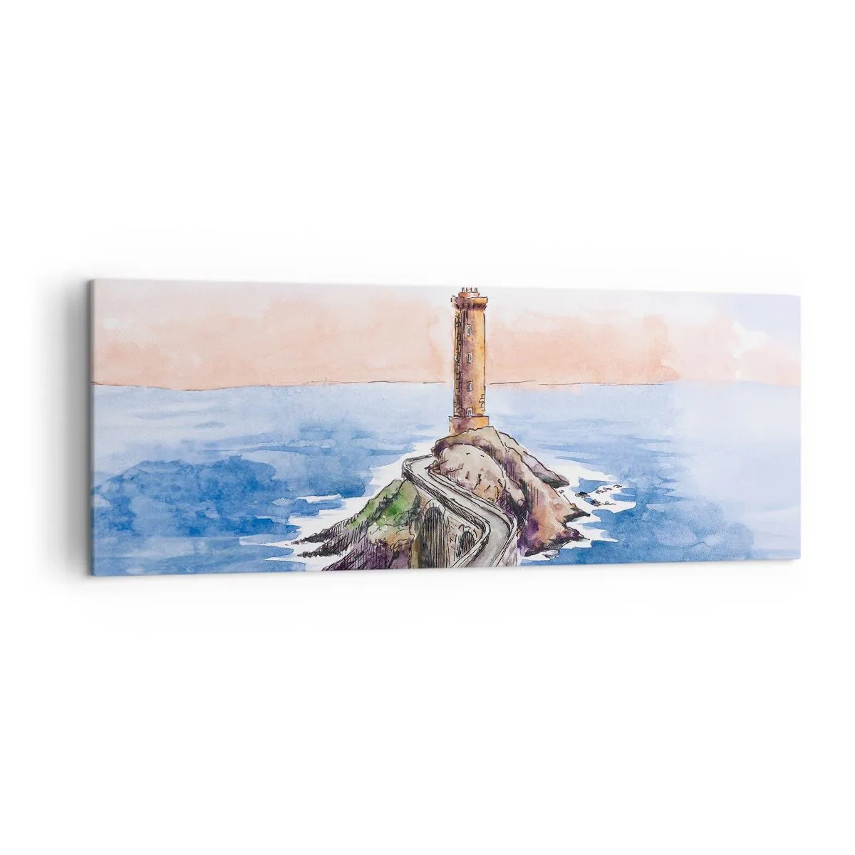 Quadro su tela - Stampe su Tela - Un faro su una costa rocciosa - 140x50cm - Rivolto verso il mare - Decorazione murale moderna per soggiorno e camera da letto ARTTOR