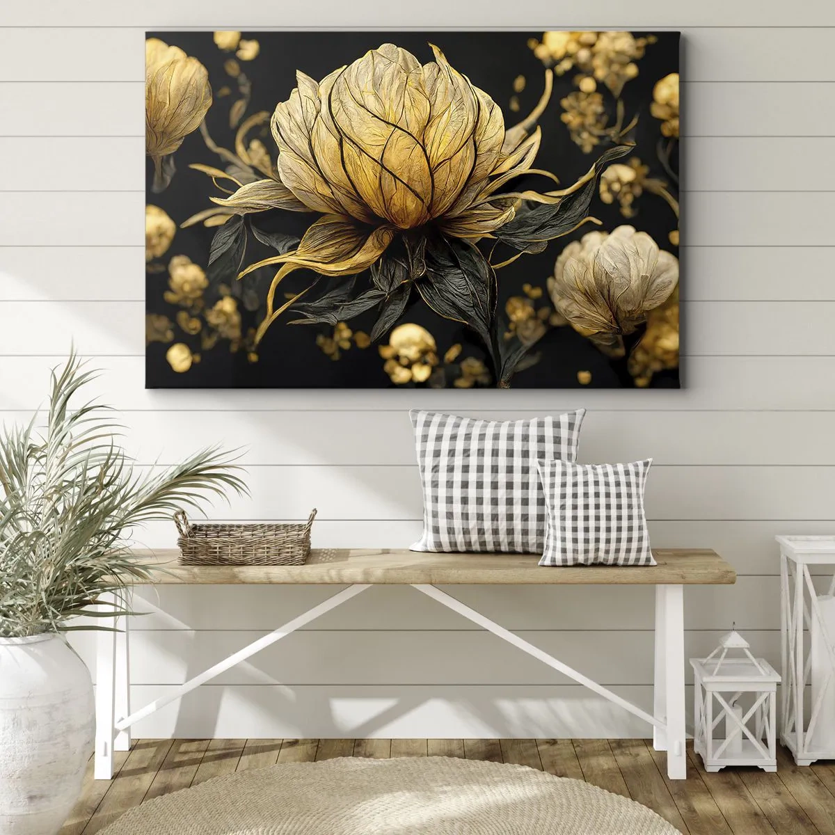 Quadro su tela - Stampe su Tela - Fiore dorato su sfondo scuro - 100x70cm - Delicata fragilità - Decorazione murale moderna per soggiorno e camera da letto ARTTOR
