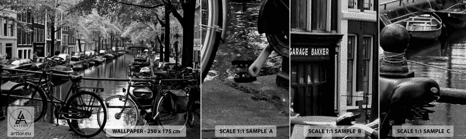 Campione di Fotomurale Premium Sand - Vista molto olandese - Amsterdam, Bicicletta, Architettura - 100x30 cm