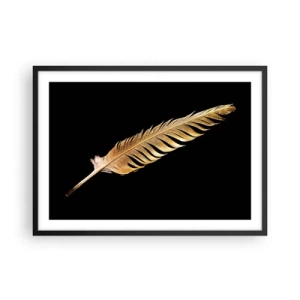 Poster in cornice nera - Piuma dorata su sfondo nero - 70x50cm - Non una piuma qualsiasi.... - Decorazione murale moderna per soggiorno e camera da letto ARTTOR