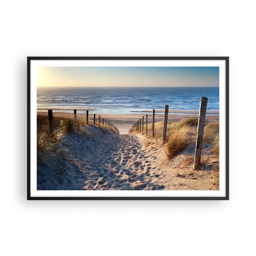 Poster in cornice nera - Sentiero tra le dune che conduce alla spiaggia - 100x70cm - Rumore del mare, uccelli che cantano, spiaggia selvatica tra i cespugli... - Decorazione murale moderna per soggiorno e camera da letto ARTTOR