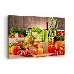 Quadro su tela - Stampe su Tela - Frutta, verdura e prodotti alimentari colorati - 100x70cm - Affumicati, arrostiti, marinati - Decorazione murale moderna per soggiorno e camera da letto ARTTOR