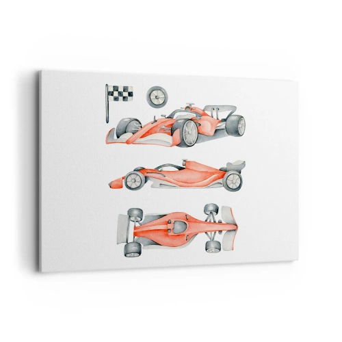 Quadro su tela - Stampe su Tela - Un'auto da corsa rossa con una bandiera a scacchi - 100x70cm - Inseguendo i sogni - Decorazione murale moderna per soggiorno e camera da letto ARTTOR