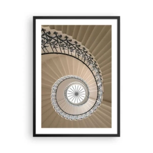 Poster in cornice nera - Fotografia di una scala a chiocciola con balaustra decorativa - 50x70cm - Al centro della chiocciola - Decorazione murale moderna per soggiorno e camera da letto ARTTOR