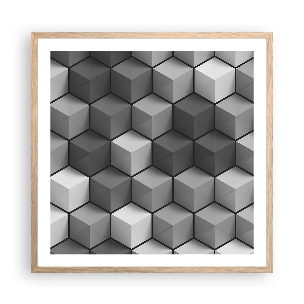 Poster in cornice rovere chiaro - Puzzle cubista - 60x60 cm