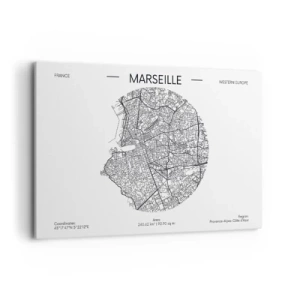 Quadro su tela - Stampe su Tela - Mappa di Marsiglia in stile minimalista - 120x80cm - Anatomia di Marsiglia - Decorazione murale moderna per soggiorno e camera da letto ARTTOR