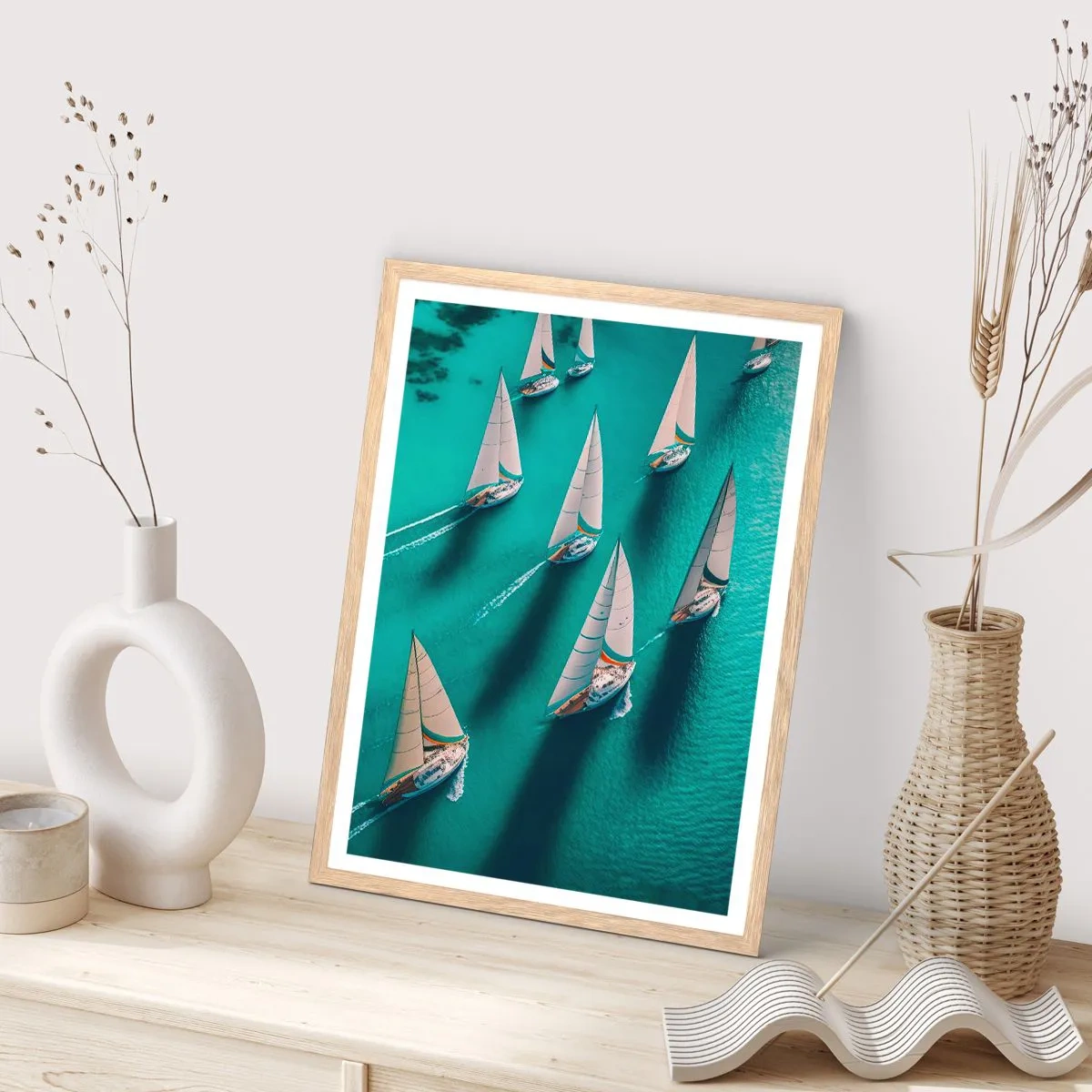 Poster in cornice rovere chiaro - In gara con il vento - 70x100 cm