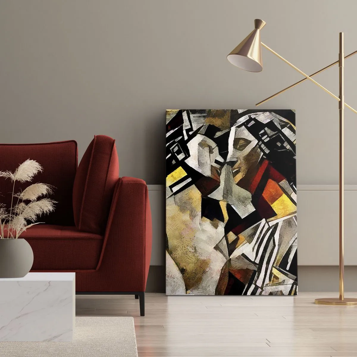 Quadro su tela - Stampe su Tela - Composizione astratta con sagome in forma dinamica - 50x70cm - Bacio di statue - Decorazione murale moderna per soggiorno e camera da letto ARTTOR