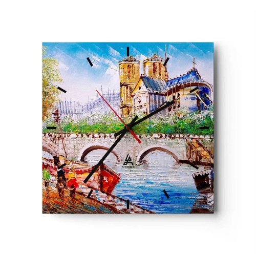 Orologio da parete - Orologio in Vetro - Paesaggio con un ponte e una cattedrale in stile classico - 30x30cm - Il loro tempo non passa mai - Decorazione murale moderna per soggiorno e camera da letto ARTTOR