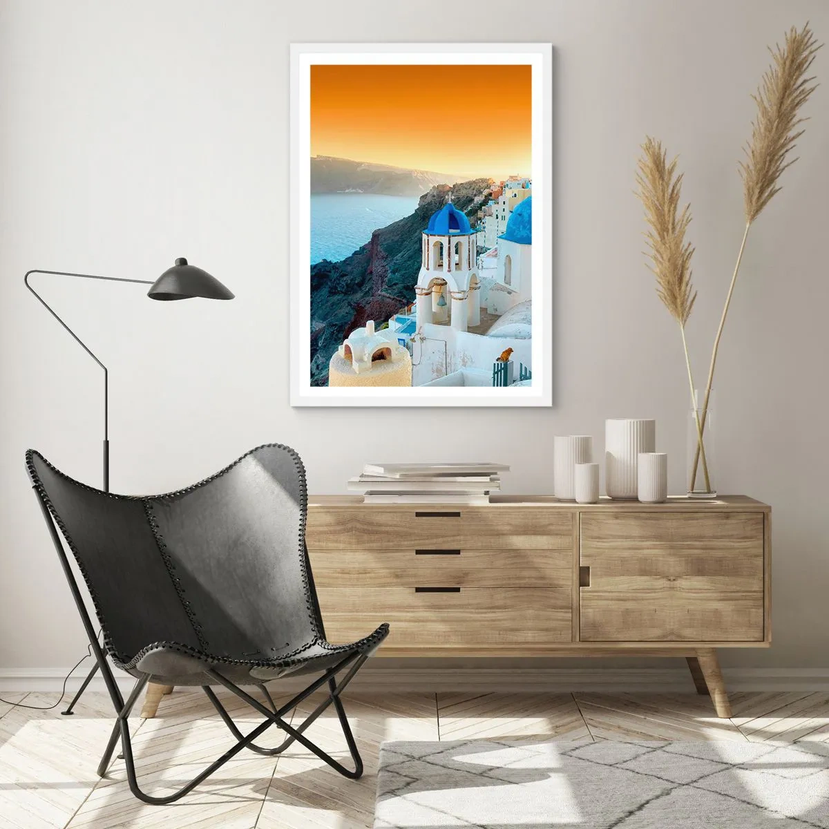 Poster in cornice bianca - Santorini: aggrappate alle rocce - 40x50 cm