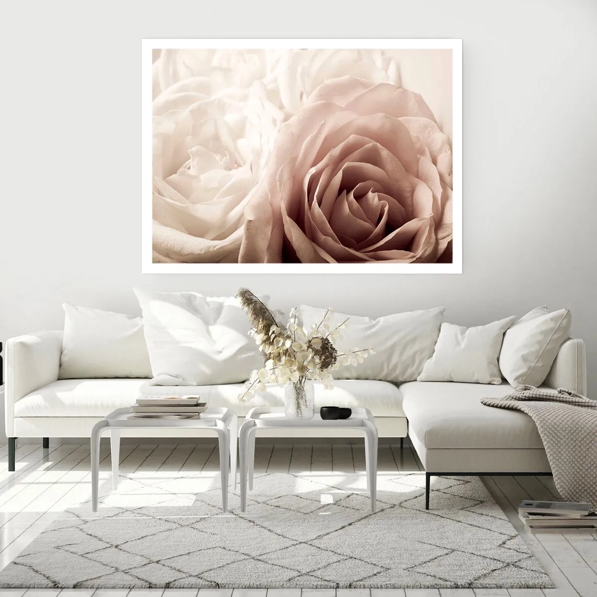 Poster - Delicate rose in tonalità pastello del beige - 100x70cm - Nel cuore della rosa - Decorazione murale moderna per soggiorno e camera da letto ARTTOR