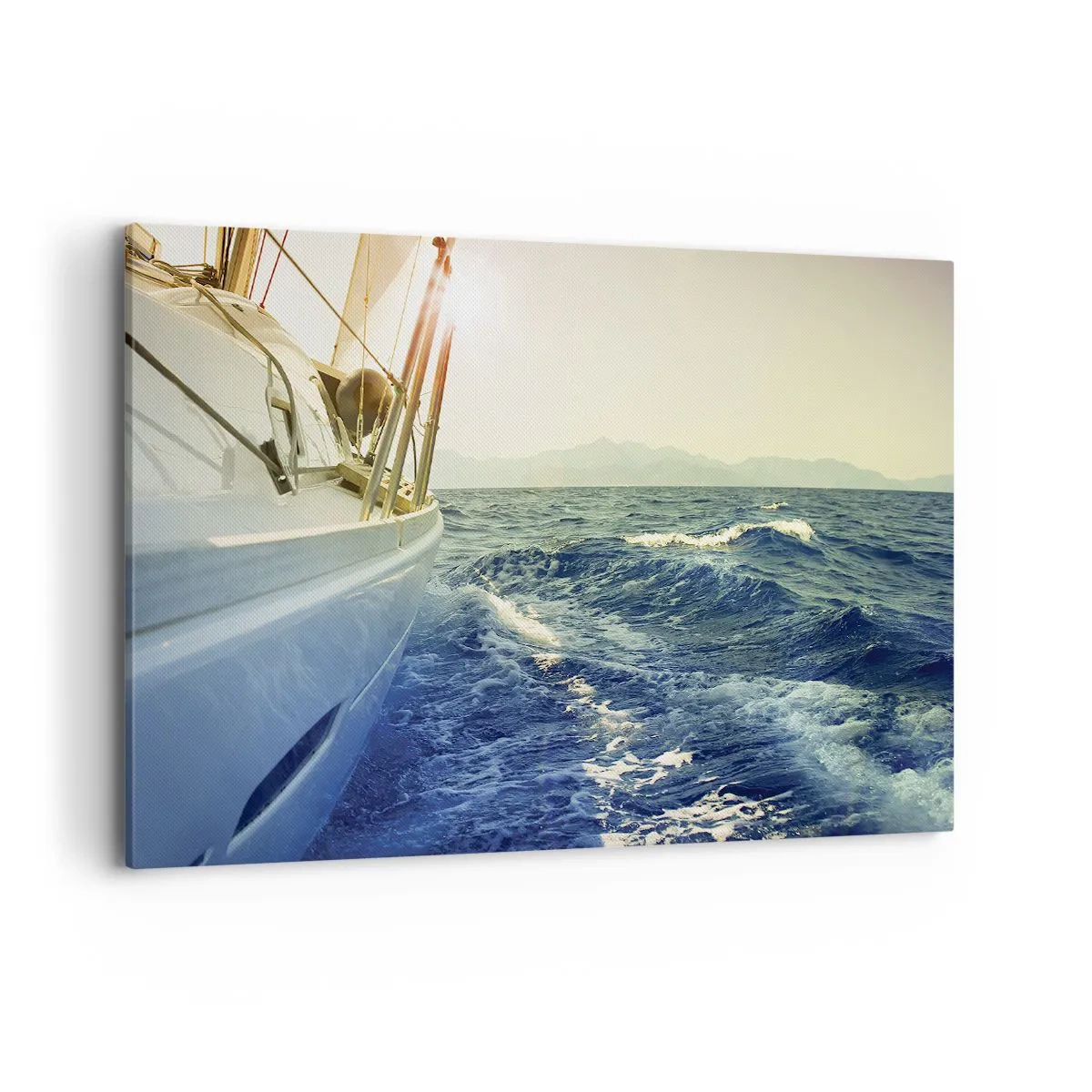 Quadro su tela - Stampe su Tela - Uno yacht in mare aperto con vista sulle onde - 120x80cm - Verso l'avventura - Decorazione murale moderna per soggiorno e camera da letto ARTTOR