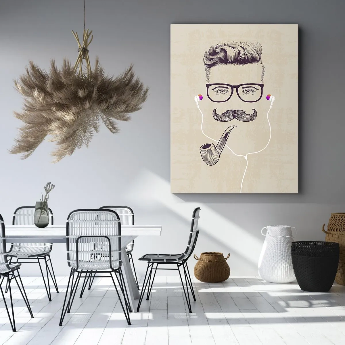 Quadro su tela - Stampe su Tela - Ritratto retrò di un uomo con pipa, cuffie e occhiali - 70x100cm - Un vero uomo? - Decorazione murale moderna per soggiorno e camera da letto ARTTOR