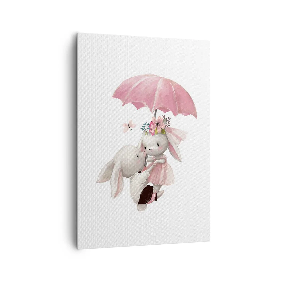 Quadro su tela - Stampe su Tela - Coniglietti carini sotto un ombrello rosa - 70x100cm - Questo è proprio amore - Decorazione murale moderna per soggiorno e camera da letto ARTTOR