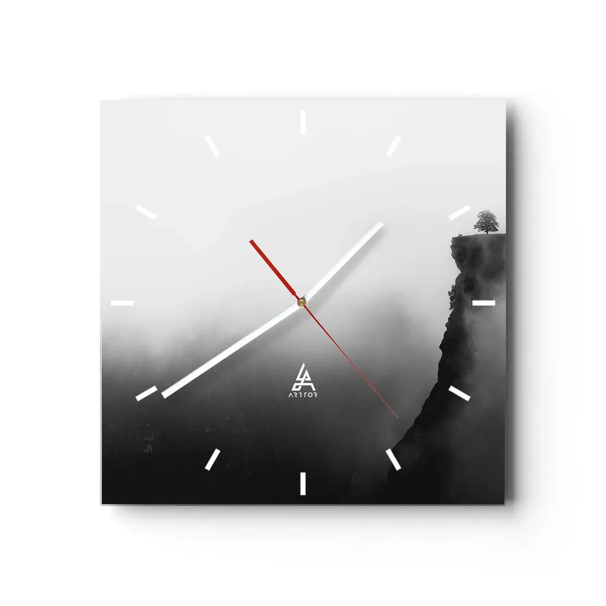 Orologio da parete - Orologio in Vetro - Un albero solitario sul bordo di una scogliera circondato dalla nebbia - 30x30cm - Al confine del mondo - Decorazione murale moderna per soggiorno e camera da letto ARTTOR
