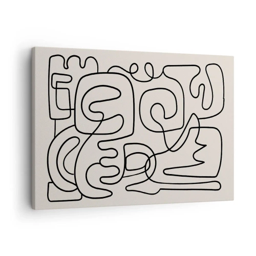 Quadro su tela - Stampe su Tela - Motivo astratto di linee nere su sfondo chiaro - 70x50cm - Segui il percorso - Decorazione murale moderna per soggiorno e camera da letto ARTTOR