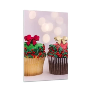 Quadro su vetro - Cupcake natalizi con granelli colorati e fiocchi - 70x100cm - Dolci a volontà - Decorazione murale moderna per soggiorno e camera da letto ARTTOR