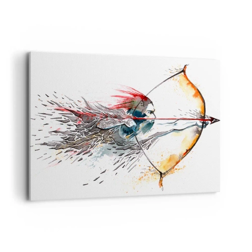 Quadro su tela - Stampe su Tela - Dipinto ad acquerello dinamico di un guerriero con arco e frecce - 100x70cm - Mitico guerriero con arco infuocato - Decorazione murale moderna per soggiorno e camera da letto ARTTOR