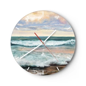 Orologio da parete - Orologio in Vetro - Onde del mare contro un cielo pastello in stile pittorico - 30x30cm - Dove l'anima si calma - Decorazione murale moderna per soggiorno, cucina e camera da letto ARTTOR