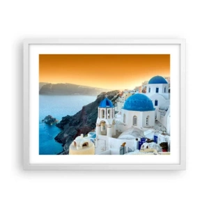 Poster in cornice bianca - Santorini: aggrappate alle rocce - 50x40 cm