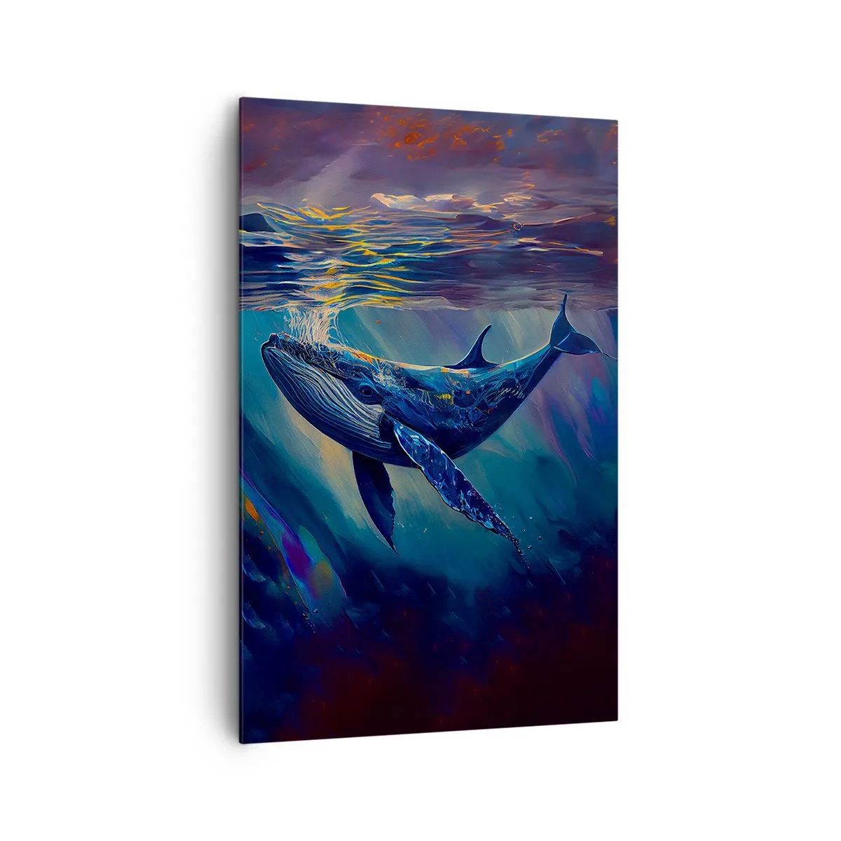 Quadro su tela - Stampe su Tela - Una balena nelle profondità dell'oceano dai colori luminosi - 80x120cm - Benvenuti nel mio mondo - Decorazione murale moderna per soggiorno e camera da letto ARTTOR