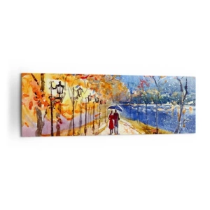 Quadro su tela - Stampe su Tela - Una passeggiata autunnale nel parco sulla riva del fiume sotto l'ombrellone - 160x50cm - Insieme fino ai confini del tempo - Decorazione murale moderna per soggiorno e camera da letto ARTTOR