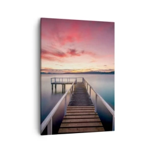 Quadro su tela - Stampe su Tela - Un molo che conduce a un lago tranquillo al tramonto - 50x70cm - La fiamma mite della sera - Decorazione murale moderna per soggiorno e camera da letto ARTTOR