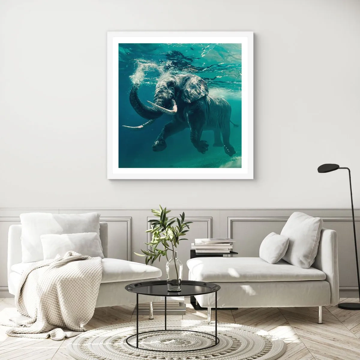 Poster in cornice bianca - Tutti amano nuotare - 30x30 cm