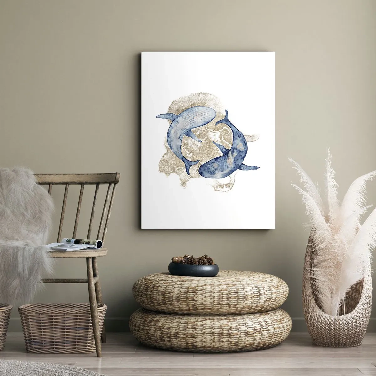 Quadro su tela - Stampe su Tela - Balene blu astratte su uno sfondo chiaro - 50x70cm - Amicizia o amore? - Decorazione murale moderna per soggiorno e camera da letto ARTTOR