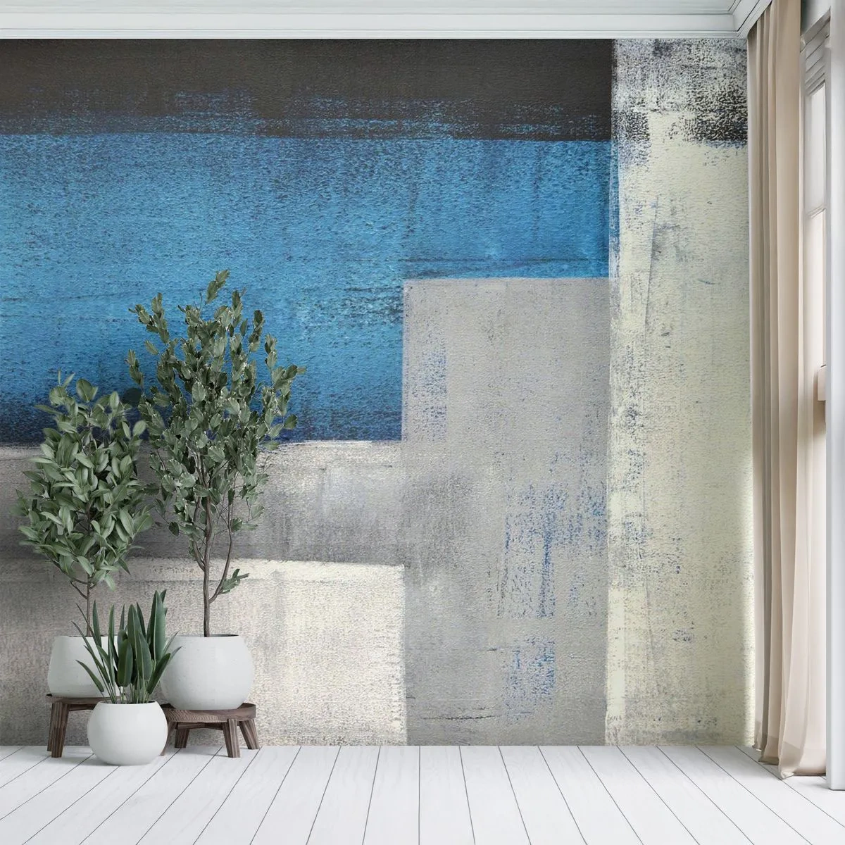Fotomurali Autoadesivo Deluxe Sticker - Composizione poetica in grigio e blu - Astrazione, Pezzo, Pittura - 200x140 cm